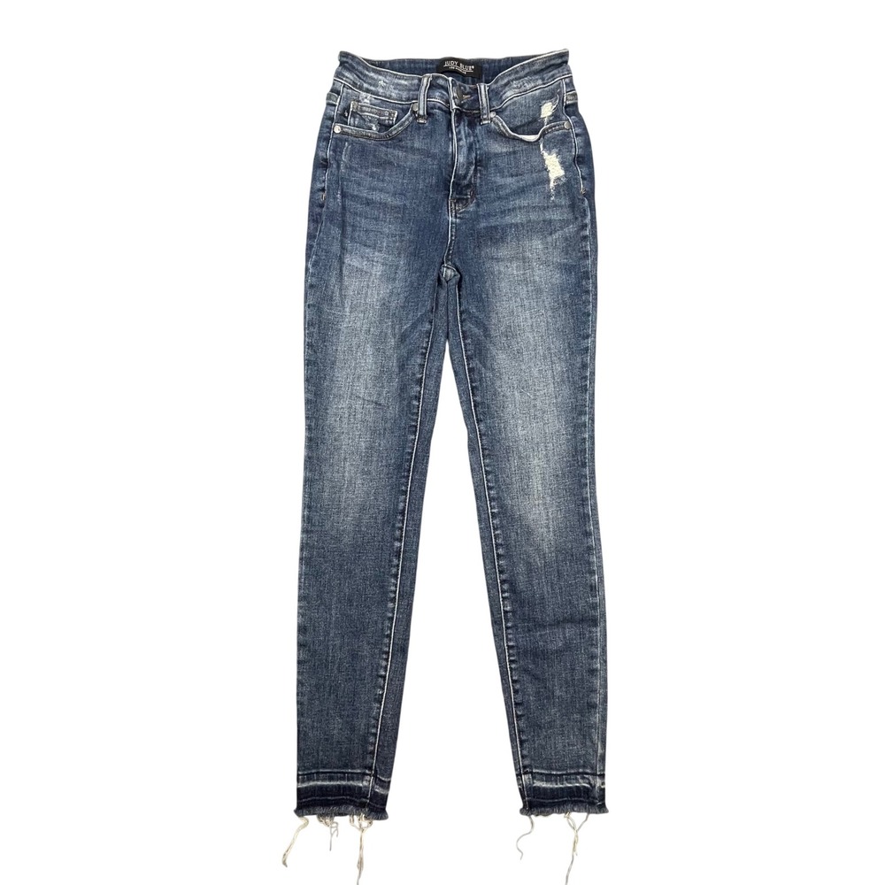 Judy Blue Blue Skinny Jeans Distressed Raw Hem Women 5/27 JB88417